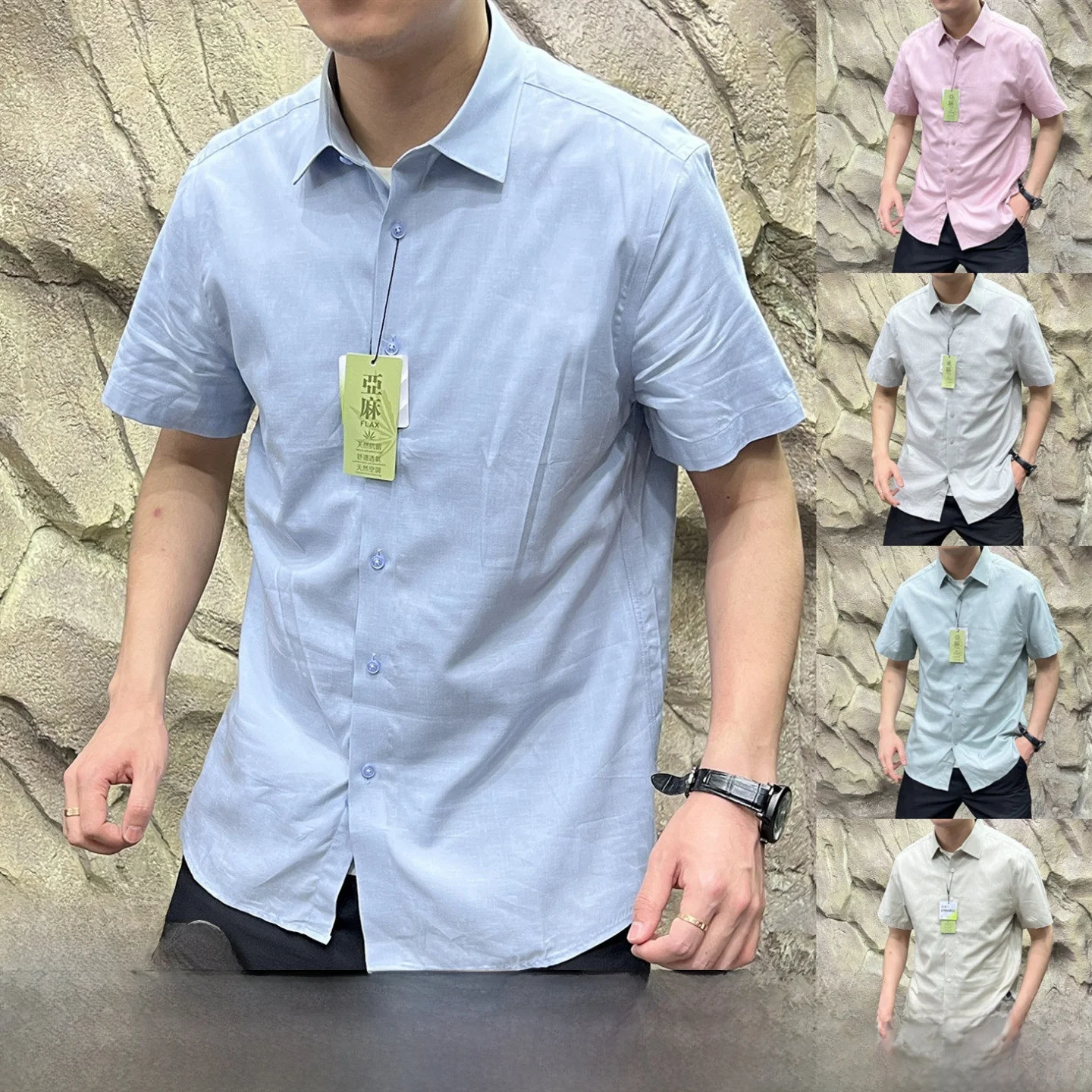 

Cool Breathable Men's Busin Casual ort Sve irt Stand Fit Lightweight Summer Youth Thin Fabric arp Collar Button