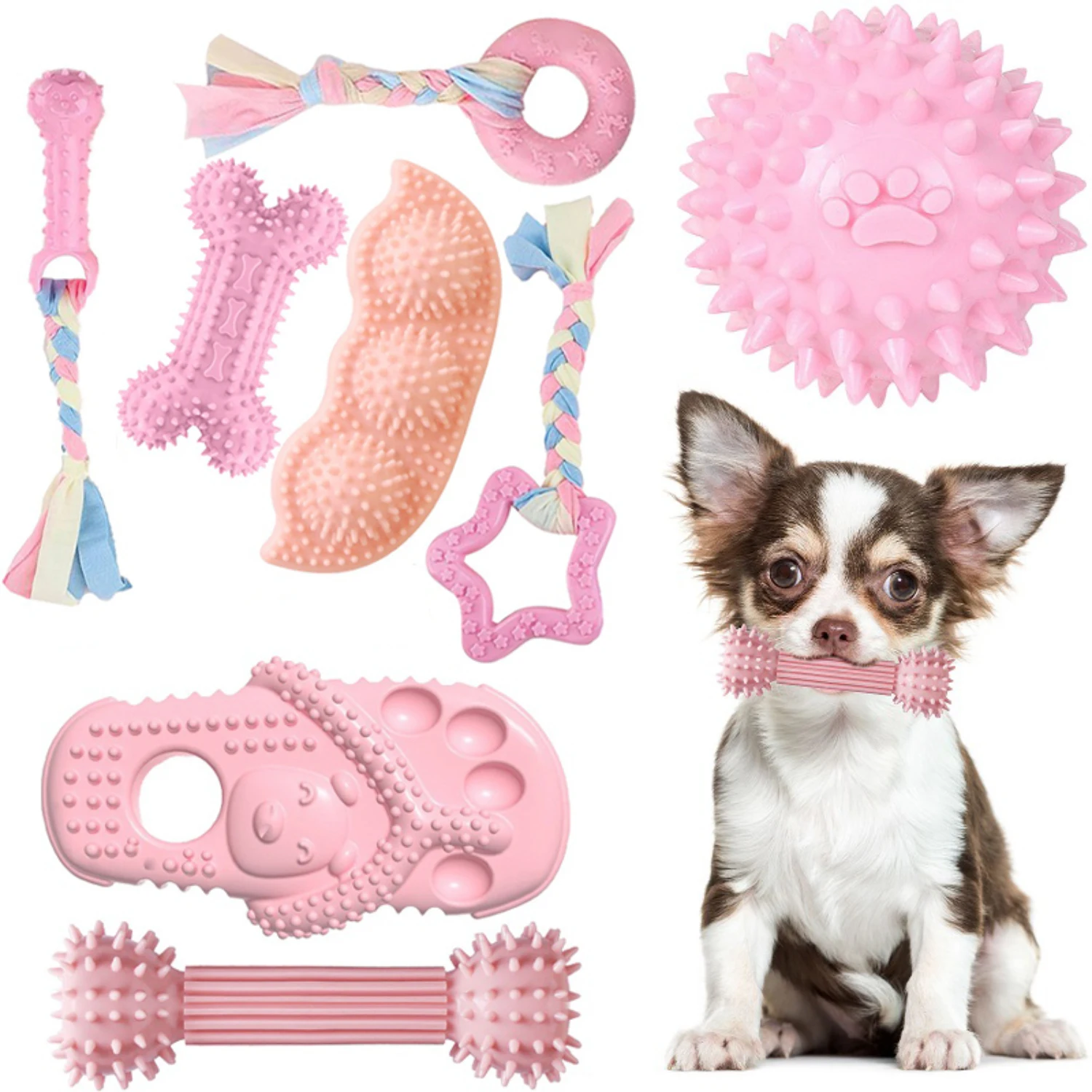 Dog Chew Toys Pink Rubber Toy Durable Molars Training Toy Chihuahua Interactive Treat Toys  Puppy and Kitten Pet Supplies Puzzle