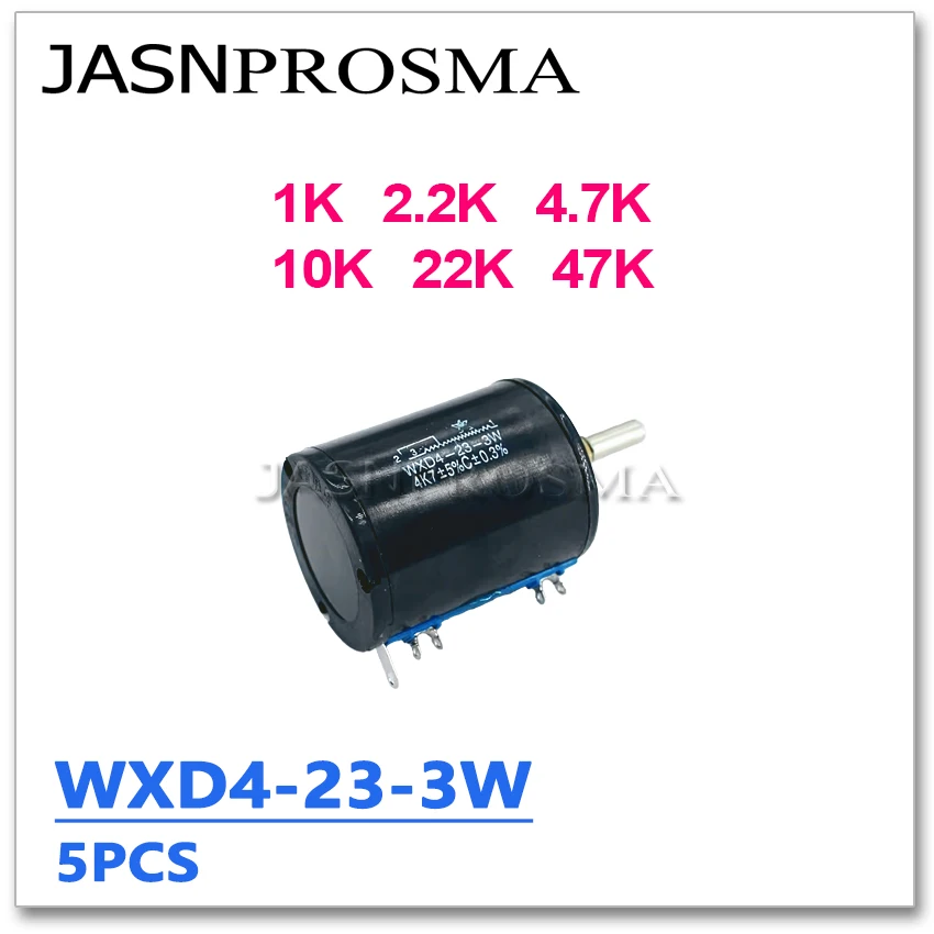 

JASNPROSMA 5PCS WXD4-23-3W 1K 2.2K 4.7K 10K 22K 47K 2K2 4K7 OHM WXD4-23 3W Wirewound Adjustable Trimmer resistor Potentiometer