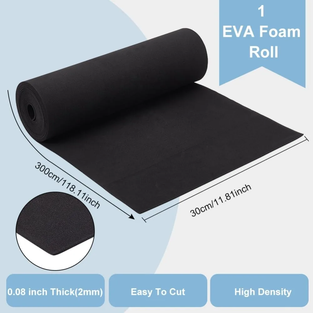 3.28 Yards High Density Foam Sheet, 2mm Thick EVA Foam Craft Sheet, 11.8inch Wide Black Cosplay Large Foam for DIY Projects