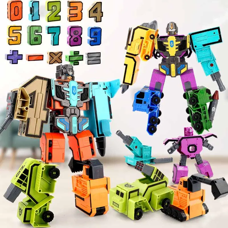 Large Children's Numbers Deformation Robot Toys Creative Numbers 0-9 Can Be Assembled Ensemble Set Puzzle Boys Toys Gift