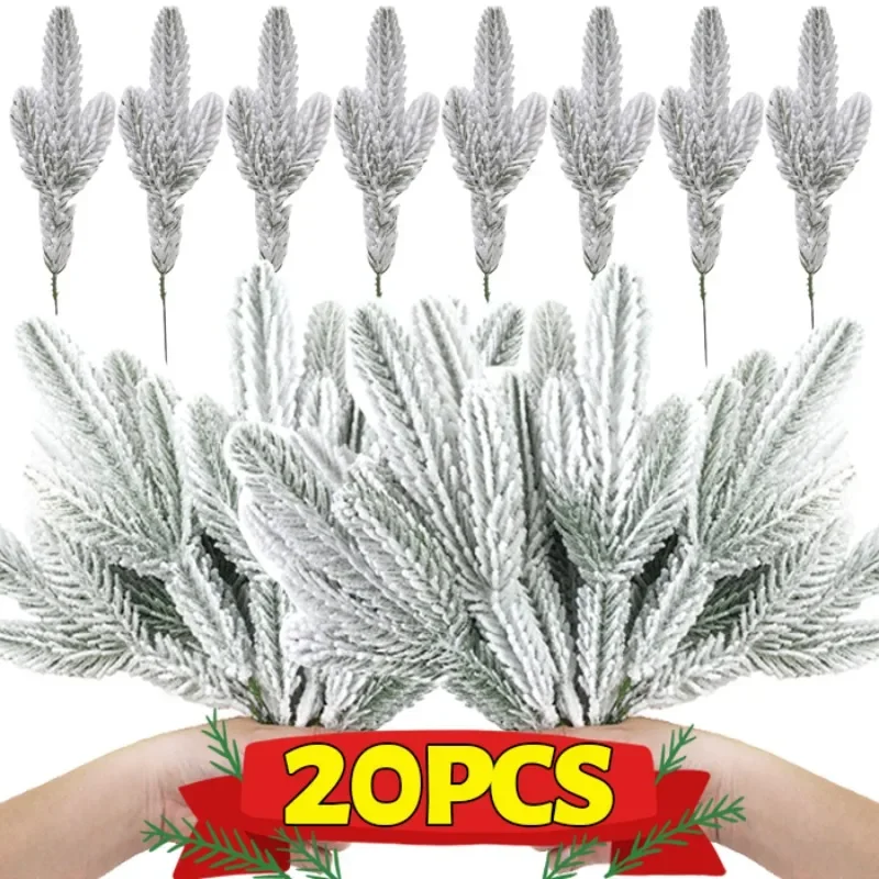 20/1 قطعة عيد الميلاد الصنوبر إبرة فروع السرو ورقة توافدوا شجرة عيد الميلاد الصنوبر الاصطناعي نبات صناعي إكليل حلية الثلوج غصين ديكور #1