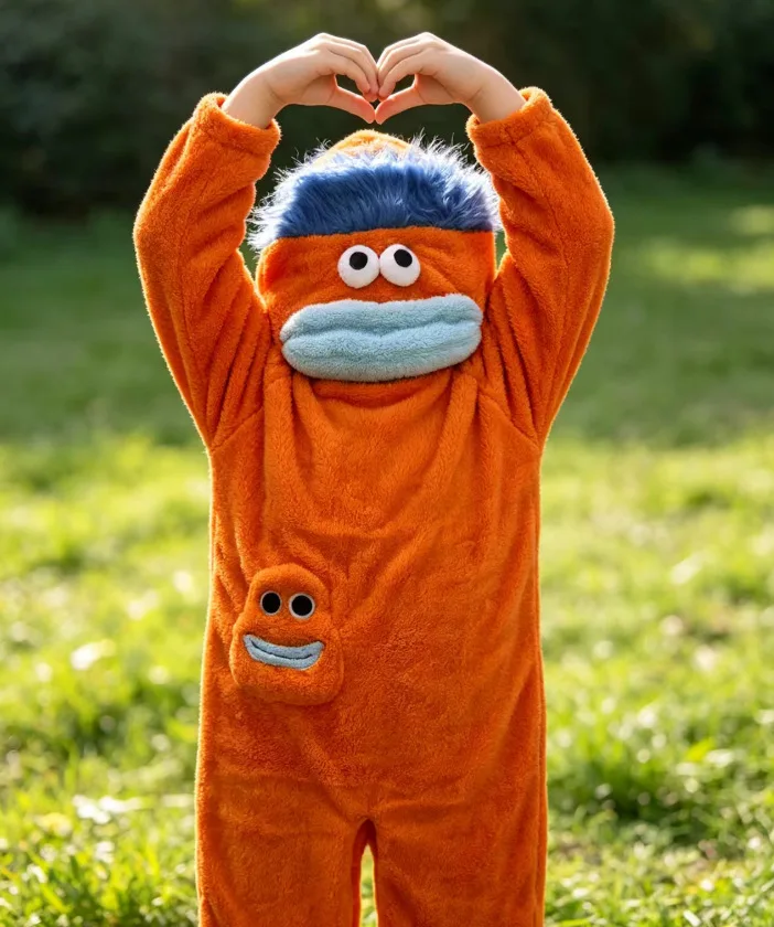 Kinder Großmaul-Monster Onesie Pyjama Flanell Fleece Cartoon Tierkostüm Kinder Warmer Kapuzen-Jumpsuit Schlafanzug Hausanzug – Detail 4