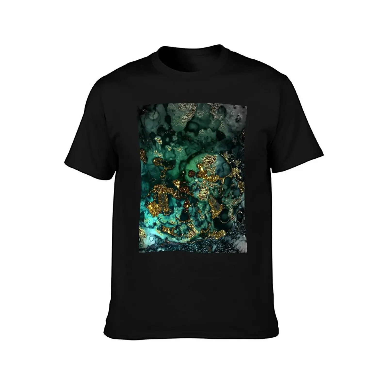 Gold Indigo Faux Malachite Marble T-Shirt Plus Size Simple Casual Top T-Shirt