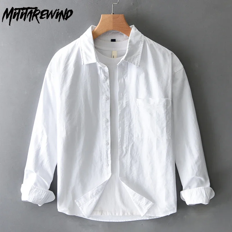 

Korean Style Mens Long Sleeve Shirts Spring Fall New in Shirts Lapel Pure Cotton White Shirt Men Loose Tops Daily Casual Shirts