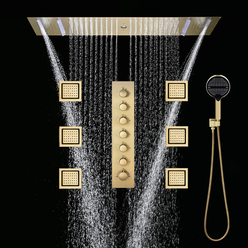 M Boenn Water Column Massage Couple Shower Head Set System Large LED Music Shower Panel Bathroom Faucet Smart Thermostatic Mixer