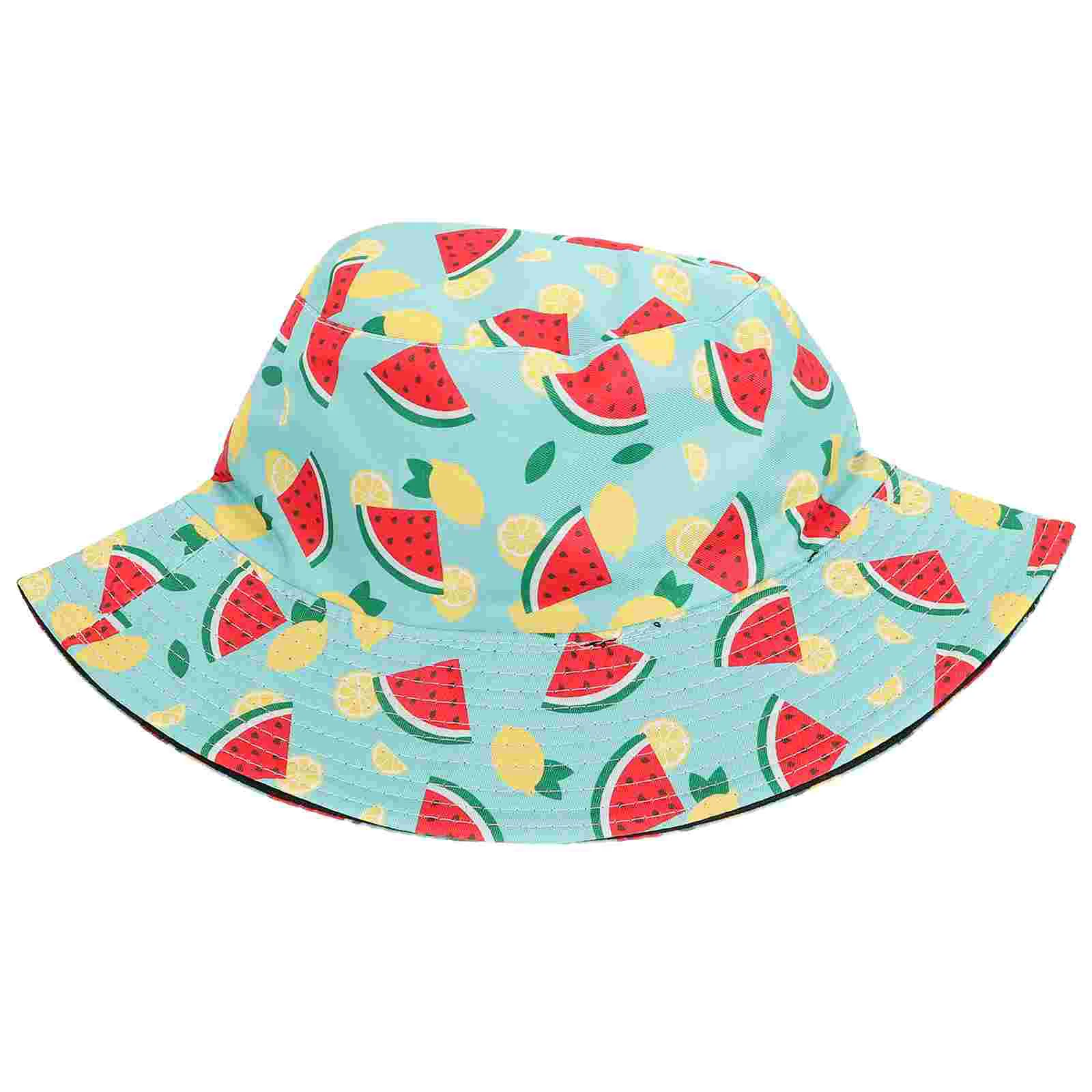 

Watermelon Print Bucket Hat Women's Sun Outdoor Casual Reversible Caps for Hats Foot Stitch Fabric Summer Miss