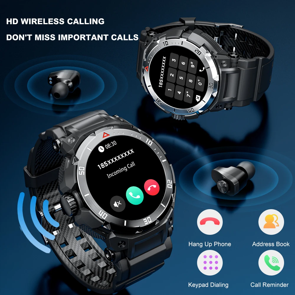 2024 The new waterproof smart military watch 300MAH battery HD screen looks exquisite