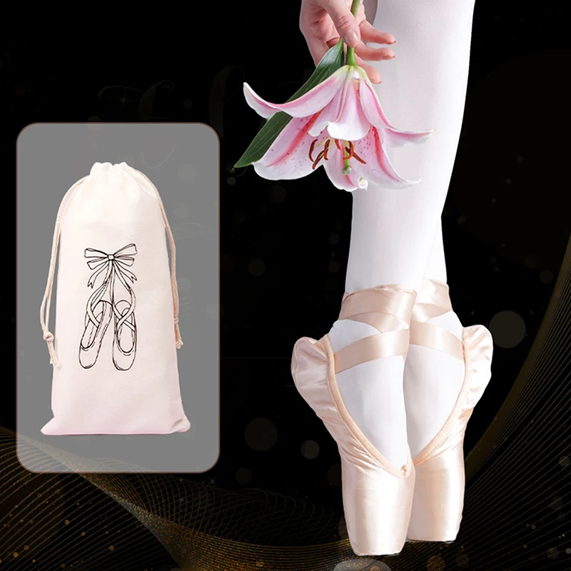 1PC Storage Bag Double Drawstring Drawstring Satin Ballet Shoe Storage Bag Creative Silk Screen Velvet Bag Satin Ballet Shoe Bag