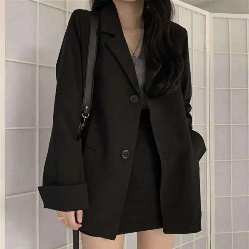 Women Spring Autumn Casual Office Lady Blazers Solid Notched Long-sleeve Suit Female New Fashionable Loose Button Casual Jacket