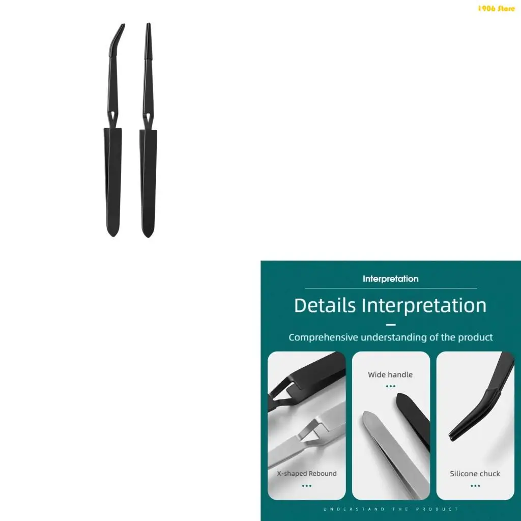 U1JB 2Pcs Reverse Tweezers Stainless Steel Tweezers with Rubber Tip Comfortable