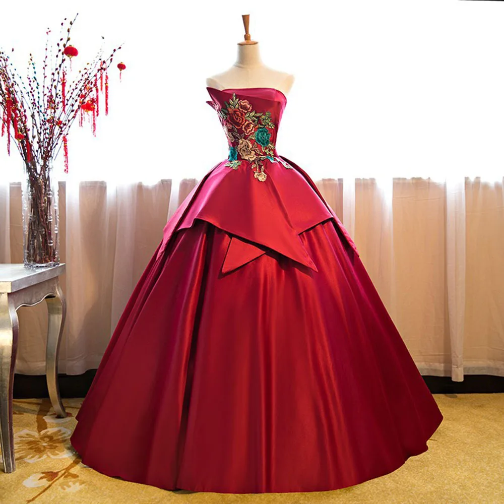 Gaun pesta Burgundy gaun applique gaun pesta ulang tahun Prom gaun Formal Vestido De Fiesta abenkleuder jubah de Soiree