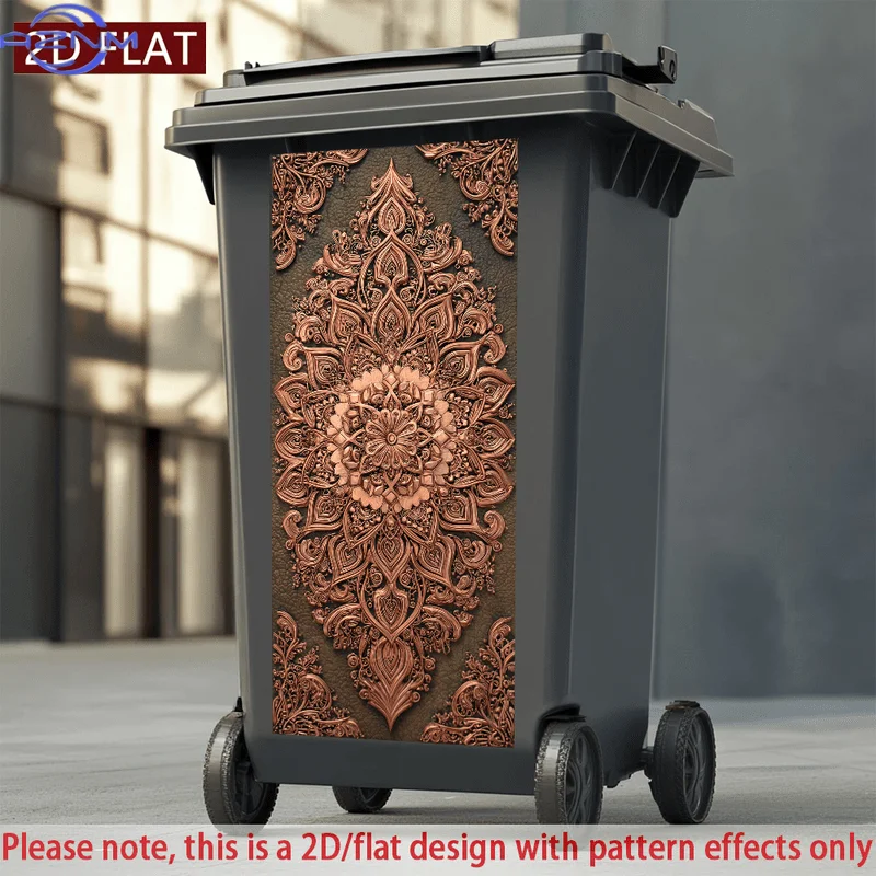 2D/FLAT-Vintage Copper Mandala Pattern Trash Can Sticker Self - Adhesive PVC Wall Sticker Waterproof Scratch - Resistant Easy