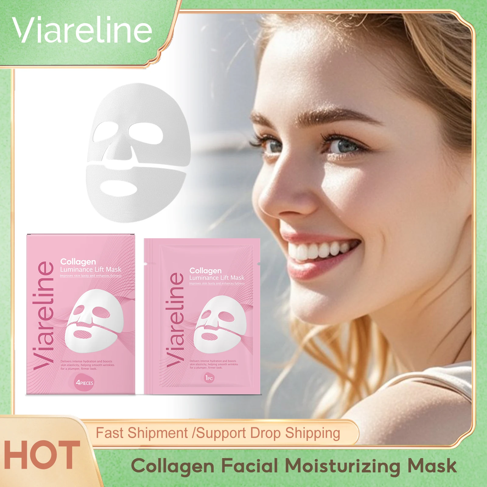 

Viareline Collagen Facial Moisturizing Mask Hydrates Dryness Keep Brightening Deep Nourishing Fade Fine Lines Face Firming Masks