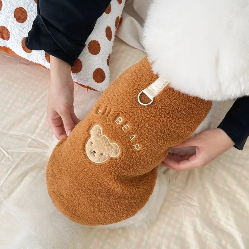 

Ins Cute Winter Fleece Sweatshirt Hoodies Dog Jackets Bear Pattern Sleeveless Pet Dog Clothes With D-Ring For Small Dogs Coat