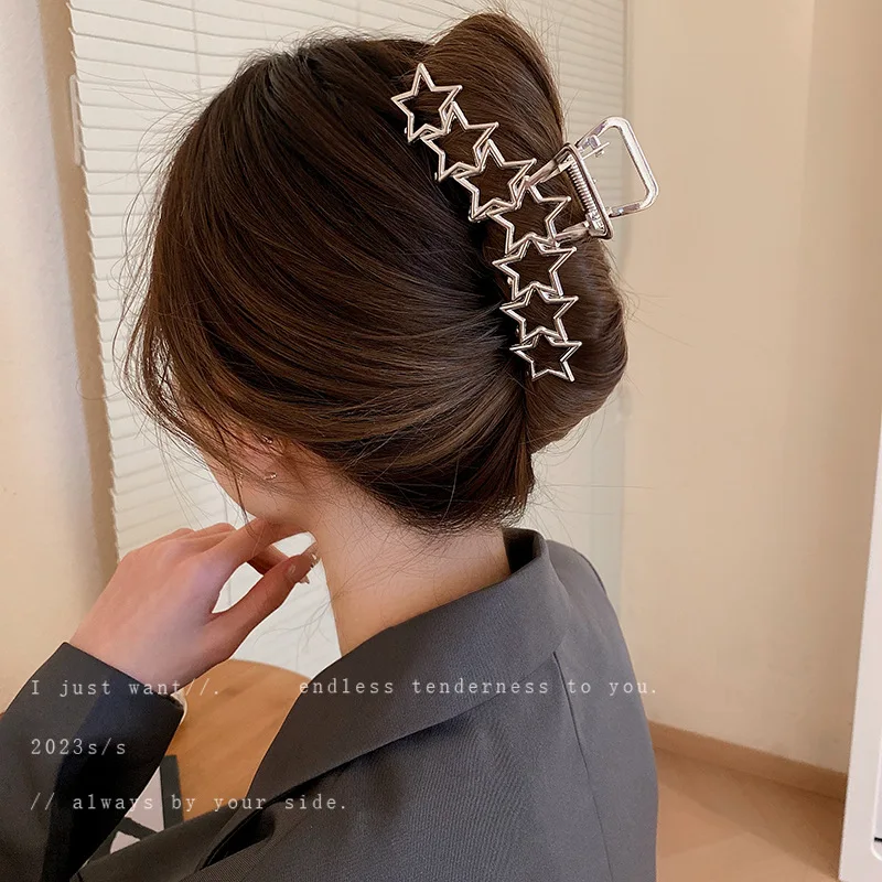 Woman Silver Five-pointed star and Love Design Hair Claws Ladies Fashion Washing Face Hair Clips Hairpins Girls Hair Accessories