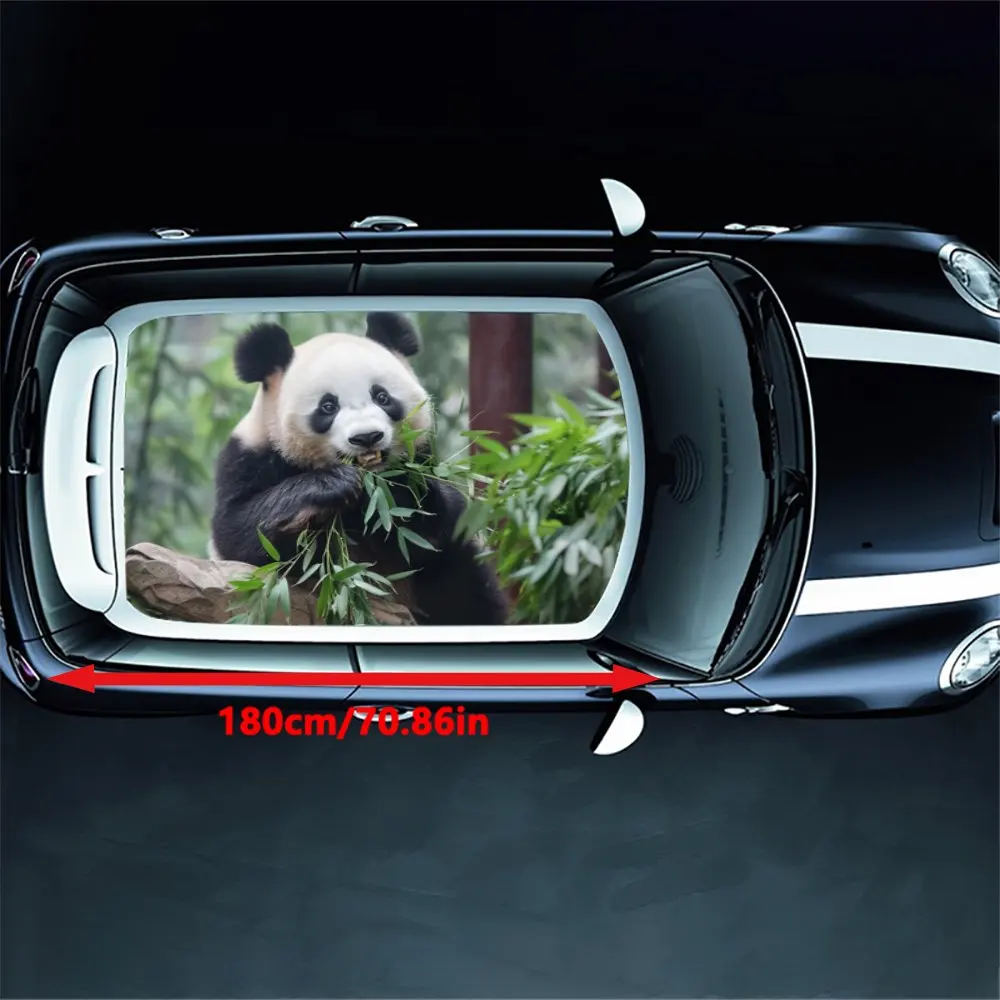 Animal Panda Eating Bamboo Car Roof Sticker Wrap Racing SUV Auto Accessories Packaging PVC Car Hood Graphic Decal Decoration