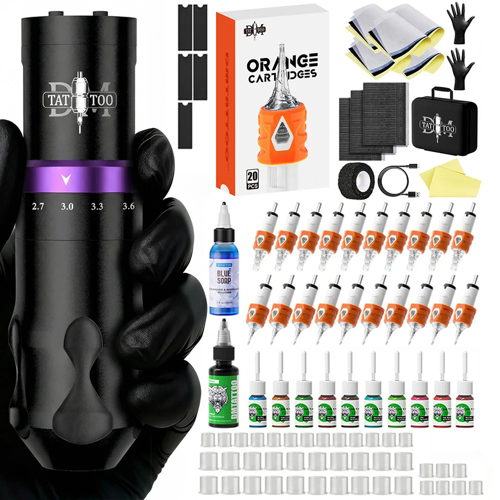 

DM Gorilla Tattoo Machine Kit Wireless Adjustable Stroke Tattoo Machine With 2300mAh Color Screen Battery With Tattoo Ink/Needle