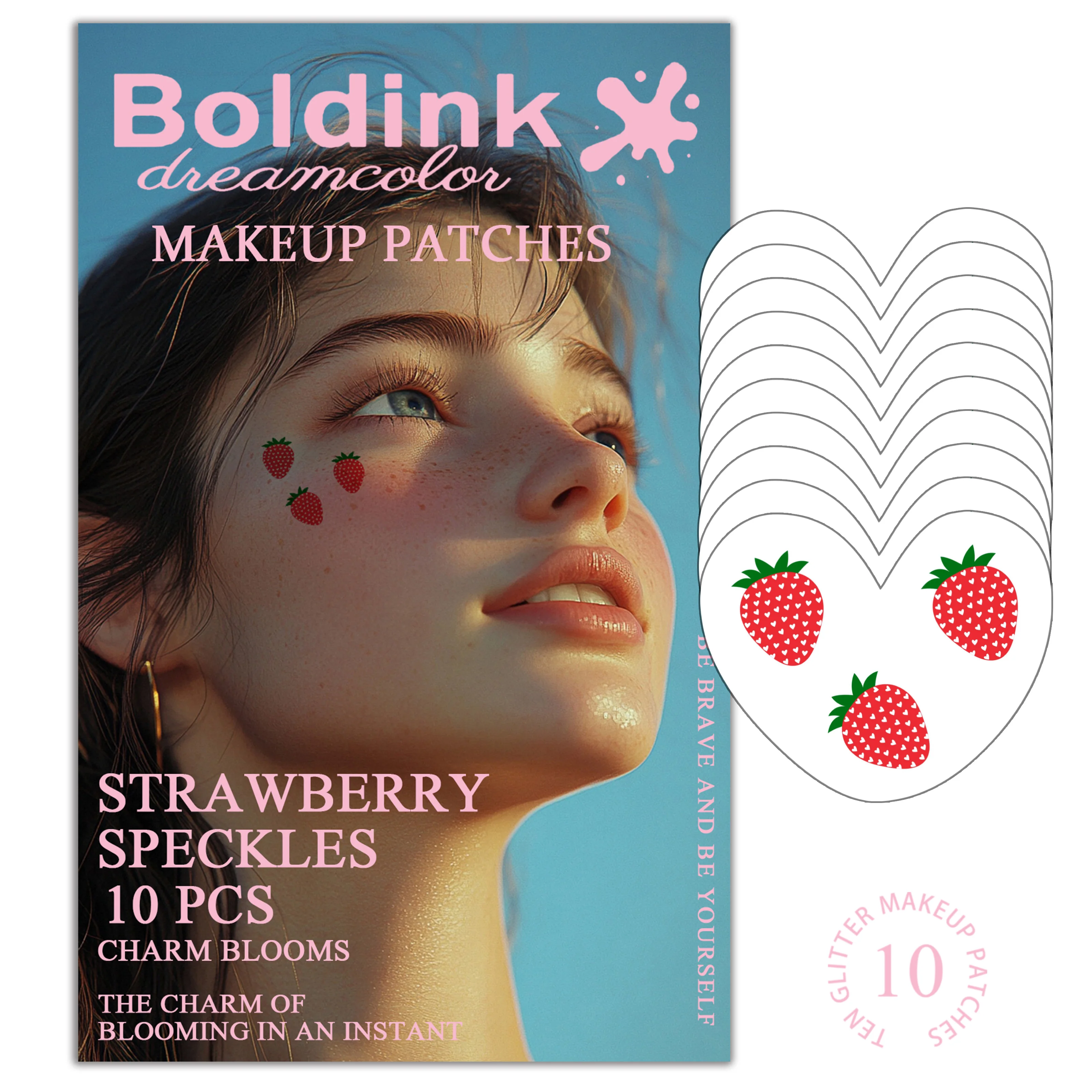 

Патчи для макияжа Boldink Strawberry Sweetheart — мечтательный клубничный узор | Пластырь для украшения лица 10шт.