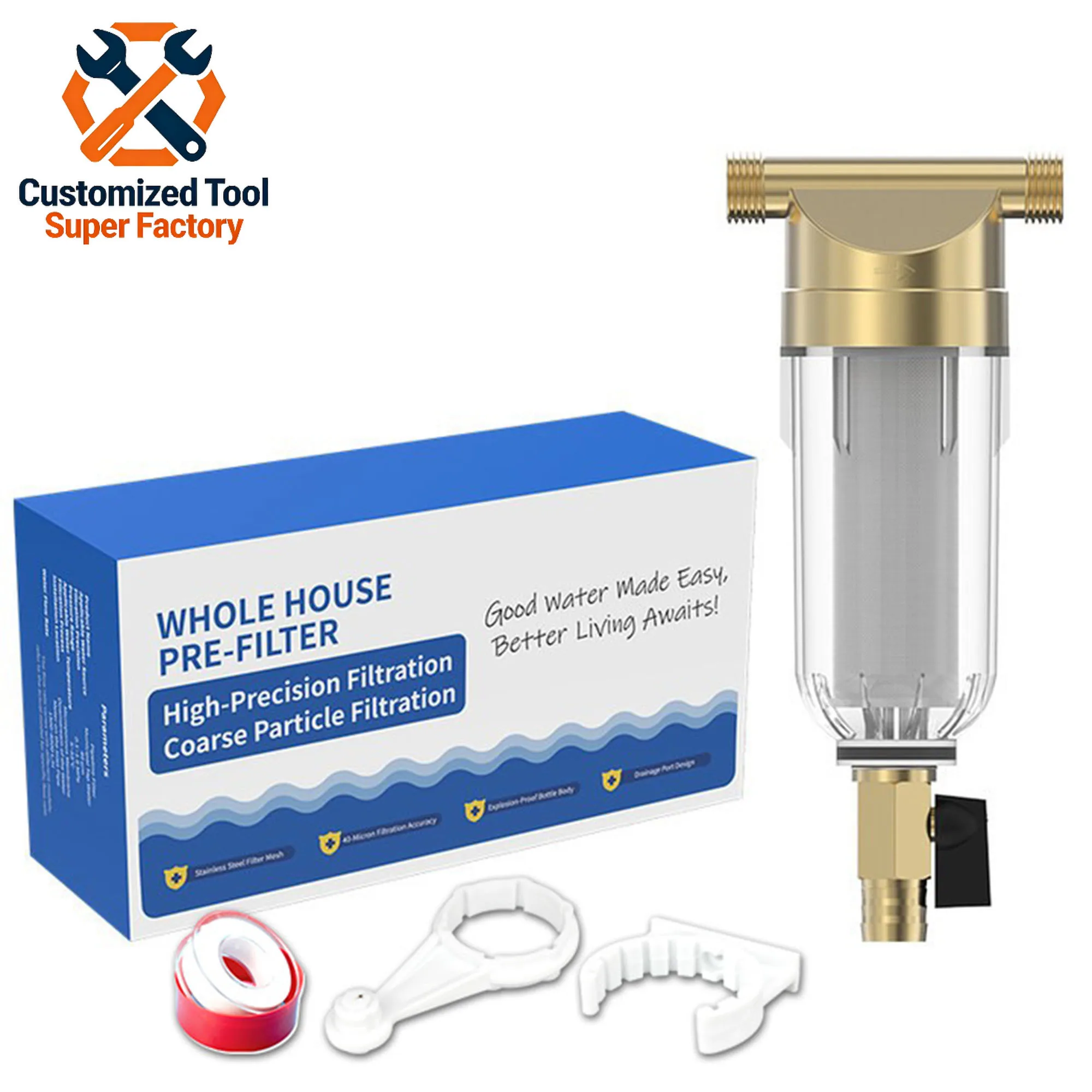 Cleanable water purification system Brass sedimentation sand pre-filter Self-cleaning household reverse osmosis