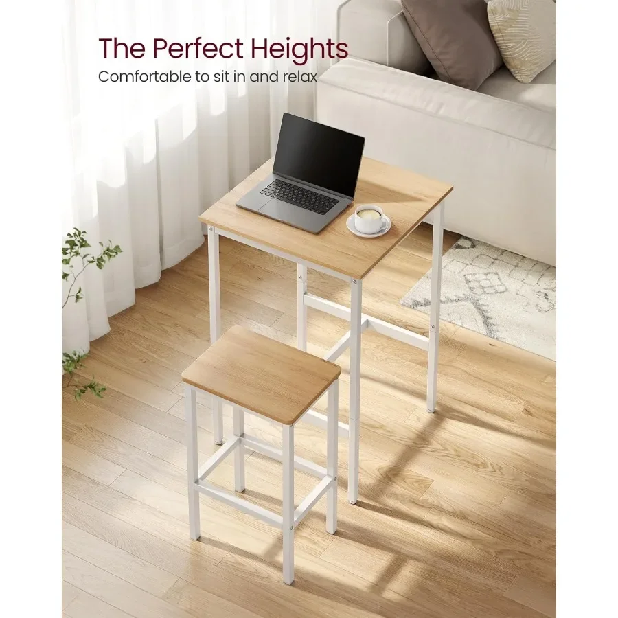 VASAGLE Bar Table and Chairs Set Square Table with 2 Stools Dining Pub Set for 2 Space Saving for Kitchen Breakfast Living Room