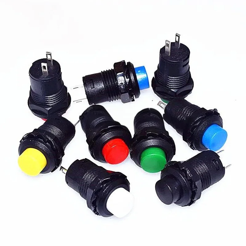 10pcs DS-428/DS-427 Round Push Button, 425A Latching Switch 12mm Non-Locking (Unlocked) Self-Reset Push Button Switch