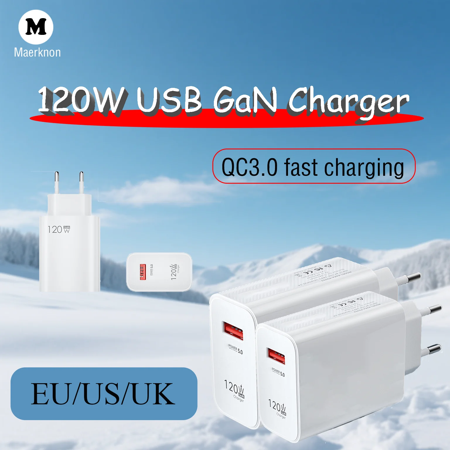 

120W GaN Fast QC5.0 Mobile Phone Charger Single port USB Wall Charger Adapter EU/US/UK Plug For iPhone Xiaomi 14 Huawei Samsung