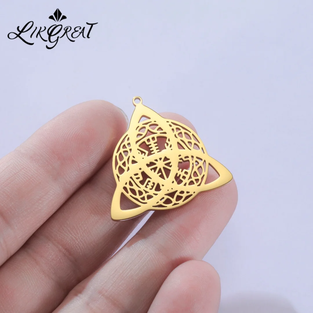 Viking Yggdrasil Triquetra Pendant Norse Mythology Symbol Hollow Cut Stainless Steel Pendant Charm DIY Jewelry for Men Women