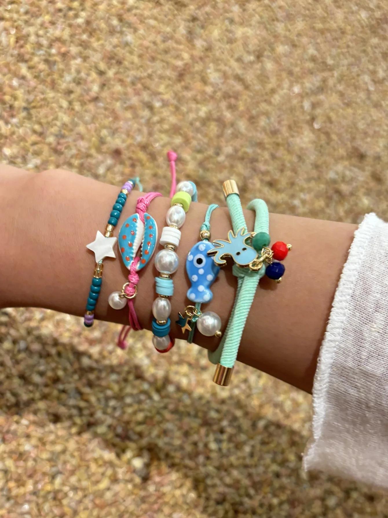 Cute Cartoon Fish Octopus Shell Pendant Hand Woven Beads Women's Bracelet Set Party Jewelry