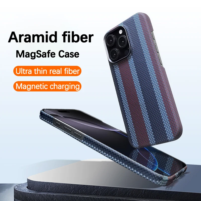 

Aramid Fiber MagSafe Phone Case For iPhone 15 16 Pro Max Kevlar Magnetic Wireless Charging Shockproof Cover For iPhone 16 Promax