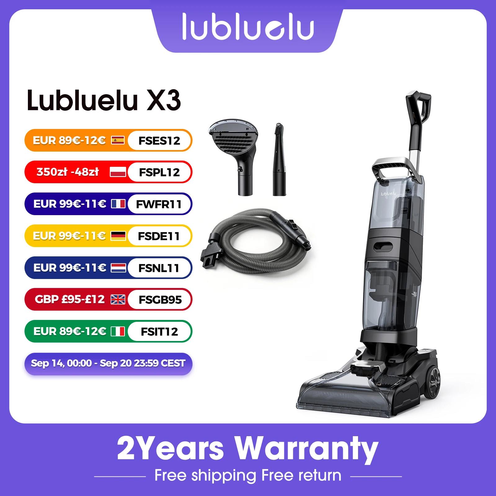 Lubluelu X3 18.5KPa Maszyna do czyszczenia dywanów 1000W Pionowy odkurzacz do dywanów z funkcją mycia, usuwania plam po zwierzętach, suszeniem na gorąco, zbiornik o pojemności 4L