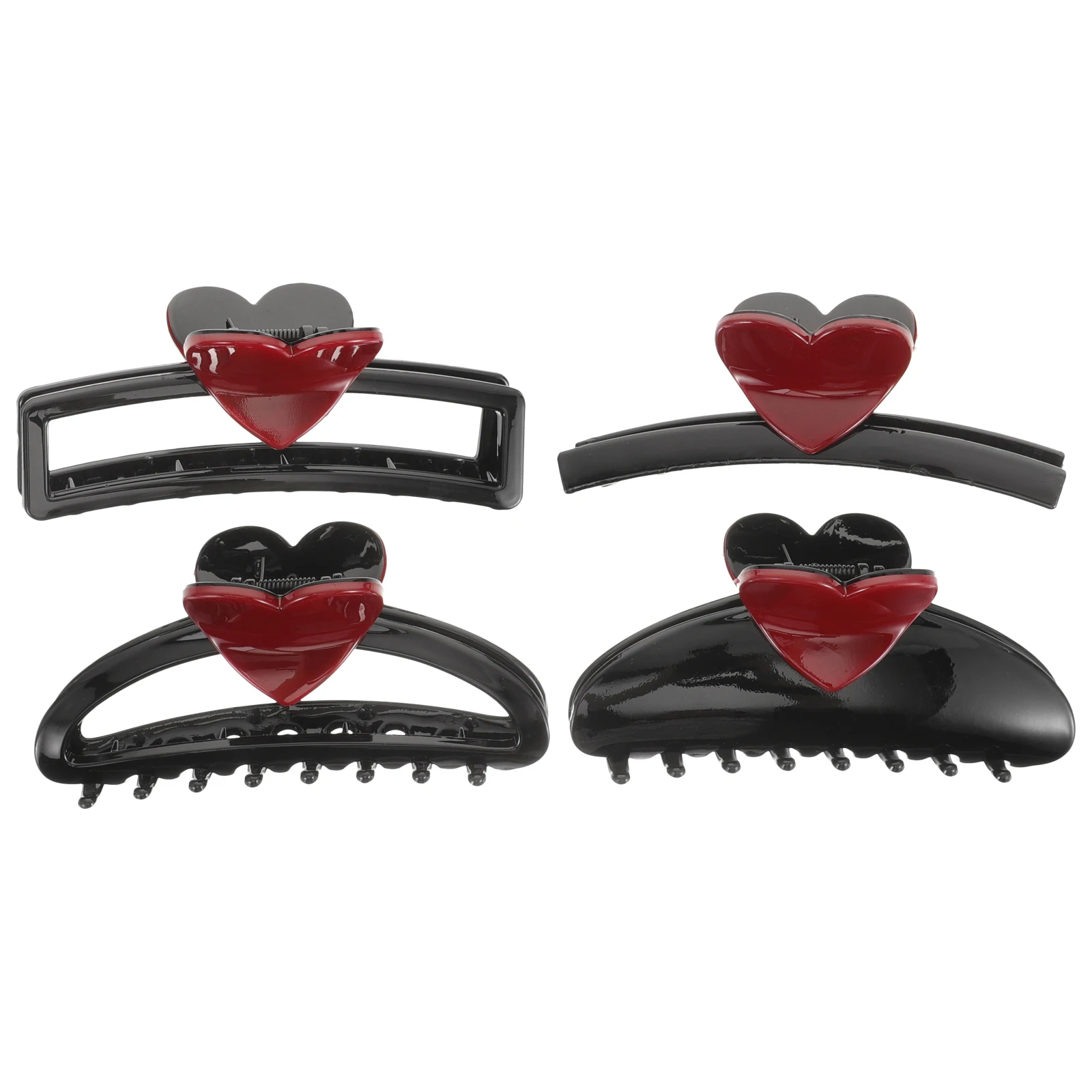 

4 pcs Heart Claw Clips Women Black Red Accessories No Pain Durable Shark Jaw Clips Thin Thick Hair Birthday Wedding