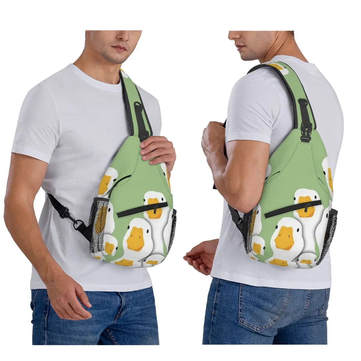 Cartoon Popular Goose Animal Chest Bag Men Sling Crossbody Backpack Chest Bag Travel Hiking Daypack Shoulder Bag