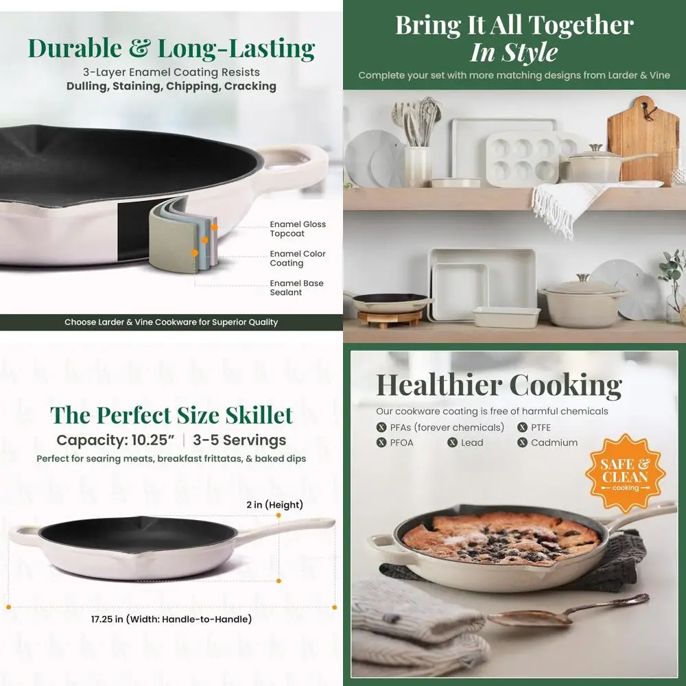 

Чугунная сковорода с эмалированным покрытием размером 10,25 дюйма и носиками, безопасная в духовке до 500 шт. ° F, подходит для всех варочных панелей