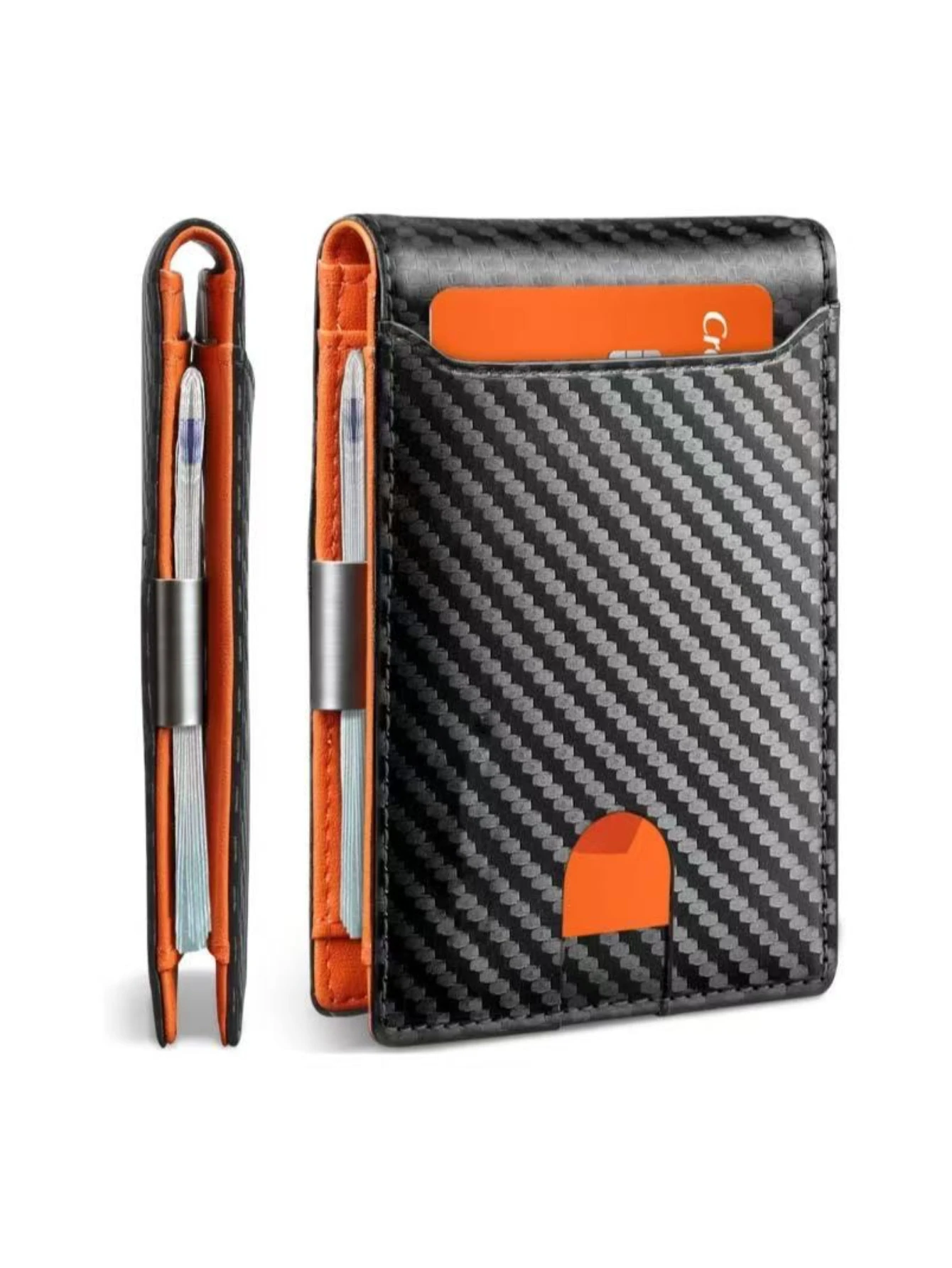 ​ ​ 1 paquete |   Cartera ultrafina de fibra de carbono para hombre con blindaje RFID + 11 ranuras para tarjetas + ventana transparente