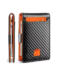 1-Pack | Carbon Fiber Ultra-Thin Men's Wallet RFID Shielding + 11 Card Slots + Transparent Window