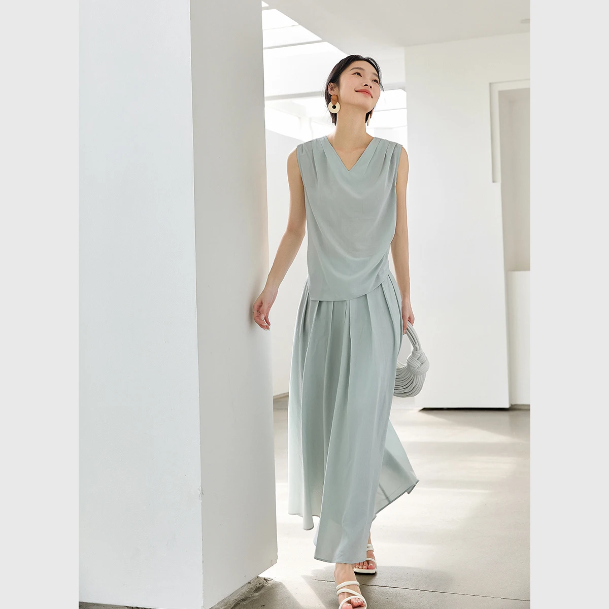 VIMLY Summer Outfits Woman Two Piece Women's Elegant Skirt Suit 2025 Sleeveless Irregular Blouse and Skirt Matching Set M9750