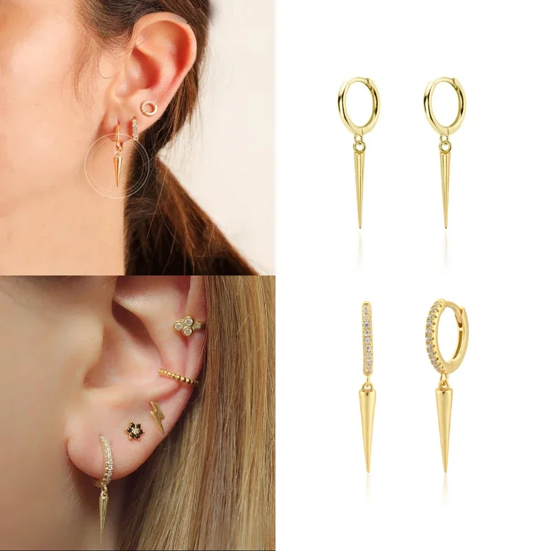 Boucles d\'oreilles créoles argentées et dorées pour femmes, bijoux de fête gothiques, boucles d\'oreilles à rivets, pendentifs punk, hip hop, 2024