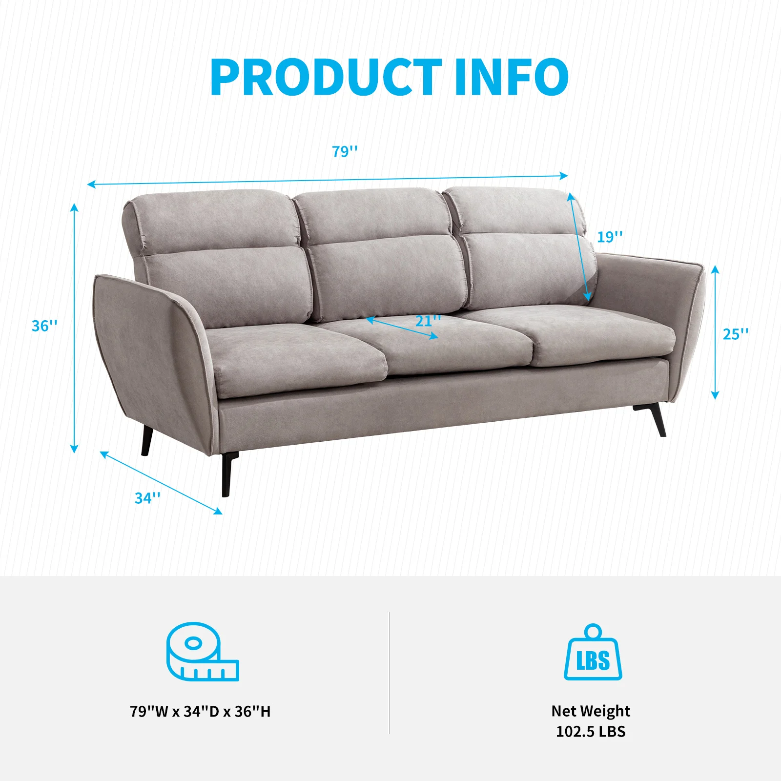 2PCS Sofa Set, Modern Linen 3-seater Sofa + 4-seater Sofa with Left Chaise Lounge, Sectional Couches for Living Room