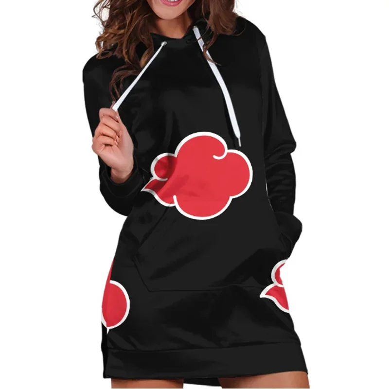 Woman Autumn Warm Sweatshirt Long Sleeve Dress Sasuke Itachi Akatsuki Cosplay Clothing Hooded Collar Pocket Pullover