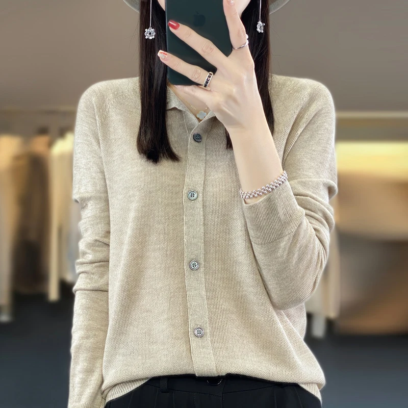 Fall/Winter 2023 Explosive 1 imitation wool solid color long sleeve osmanthus needle crewneck cardigan loose knitted wool sweate