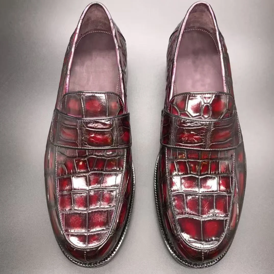yinshang new men leisure male crocodile shoe red male loafers wedding fahion shoes view 3