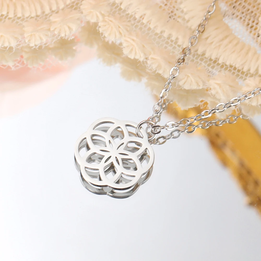 Dawapara Classic Seed of Life Necklace Sacred Geometry Flower of Life Wiccan Amulet Stainless Steel Couple Jewelry