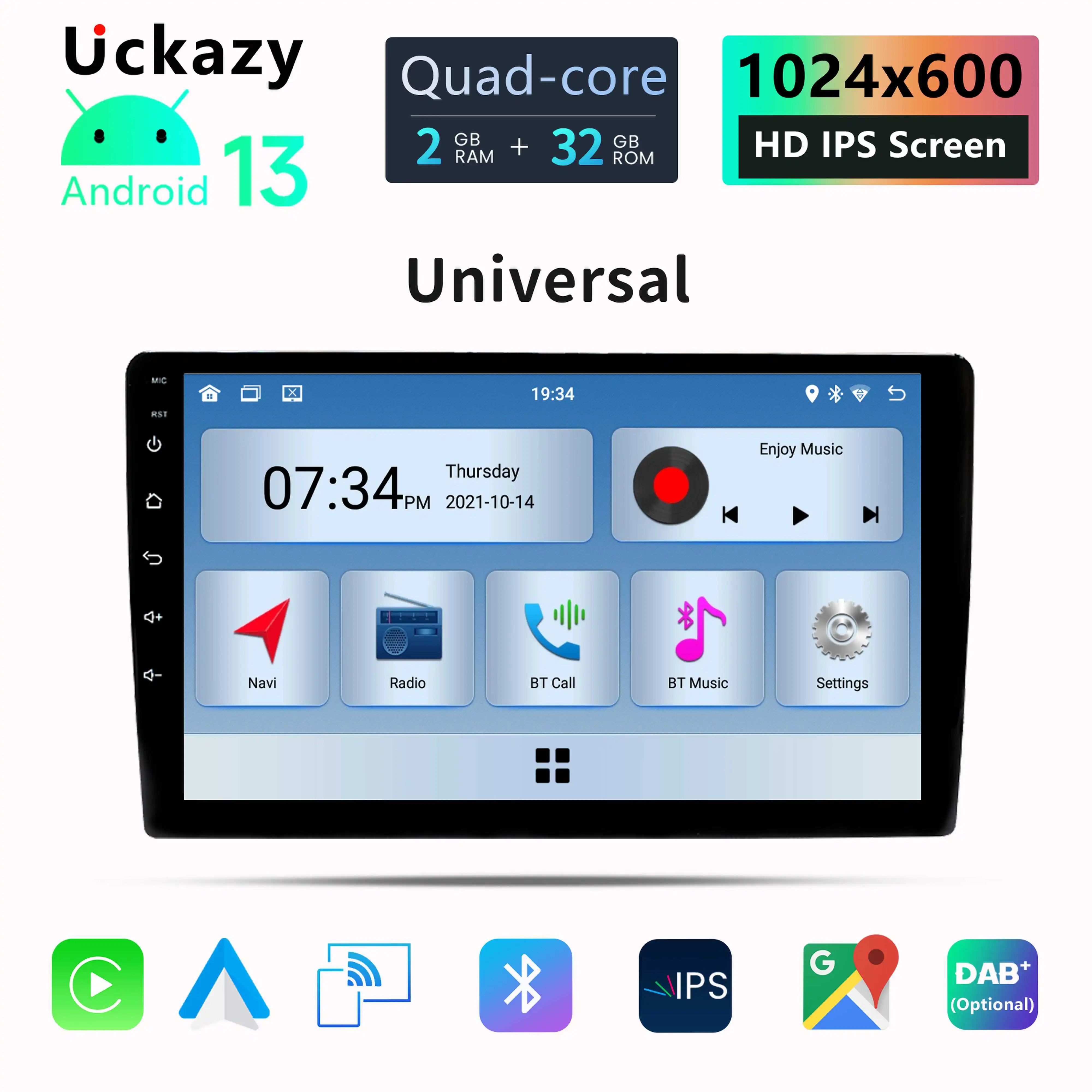 Uckazy IPS 2 Din Car Radio Android 12 Universal Multimedia Stereo GPS Navigation Bluetooth Audio Head Unit CarplayWifi RDS 4G8GB