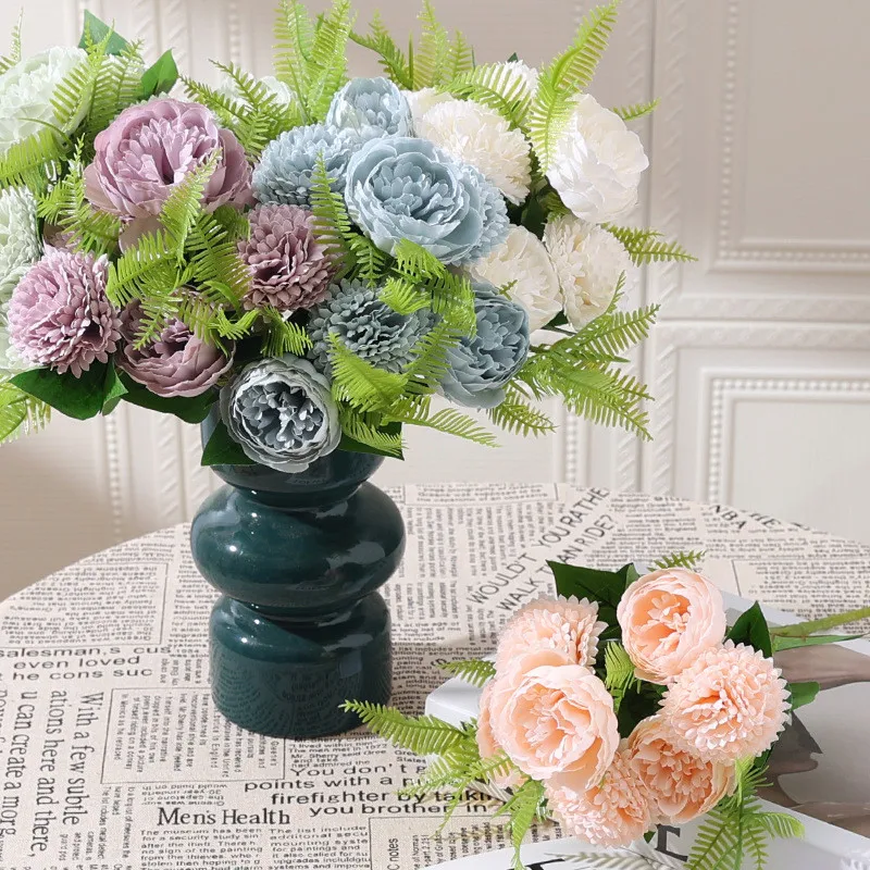 1Pc Silk Artificial Flower peony hydrangea Wedding bridal bouquet Home garden wreath wall Christmas Festival Diy gift Decoration