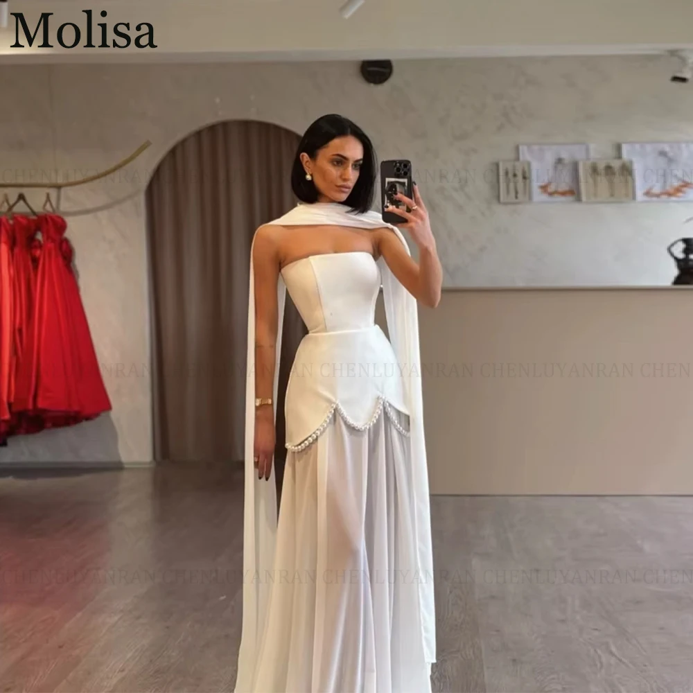 

MOLISA Pearls Modern Formal Occasion Dresses 2025 Customized A-Line Strapless Chiffon White Long Party Prom Dress Evening Gowns