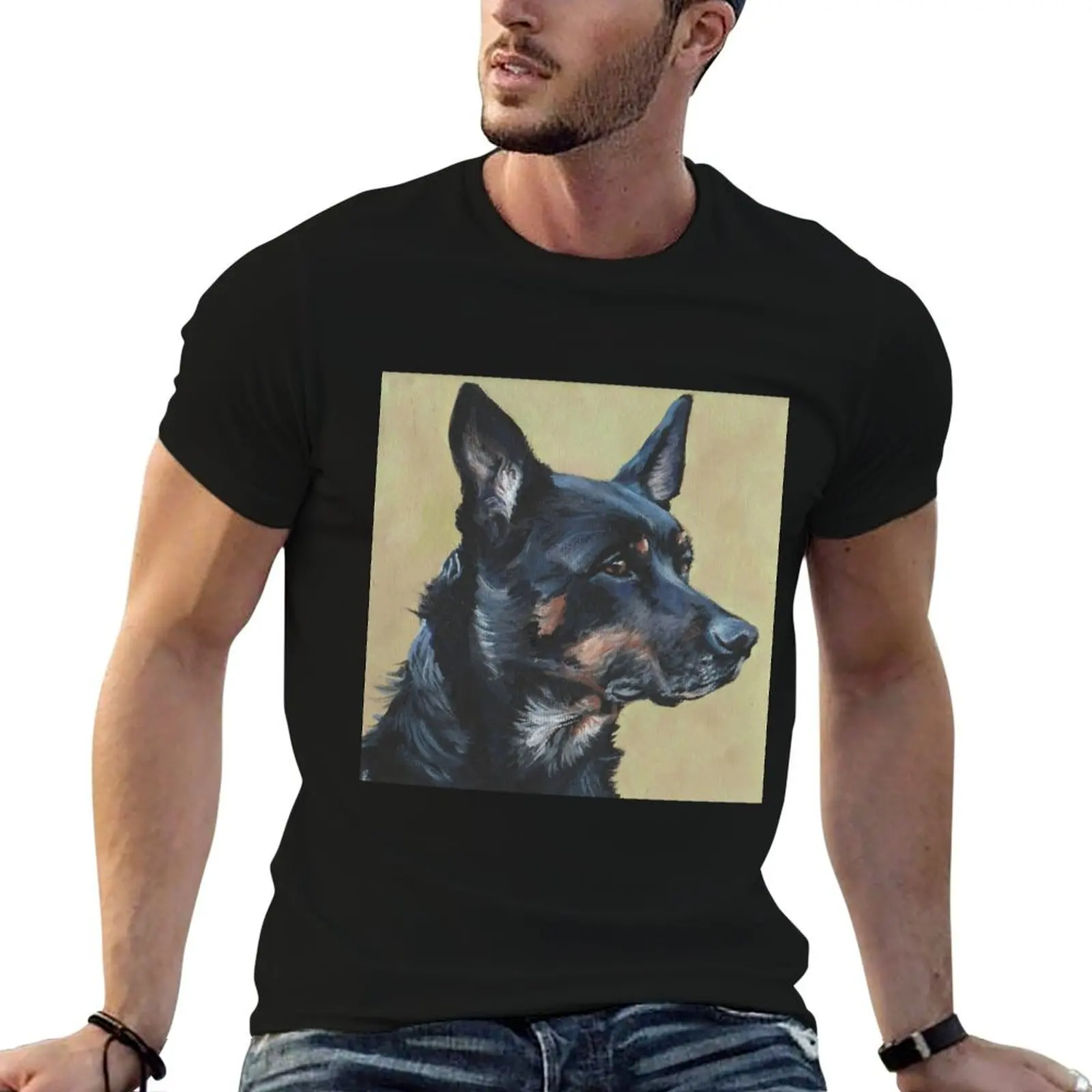 

Dog Fine tshirt for T-Shirt man beautiful men shirts Art t AUSTRALIAN Painting KELPIE man casual