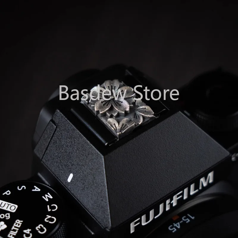 Cherry Blossom Shutter Button, Hot Shoe Cover Sterling Silver Hand-Made Fuji Leica Suitable