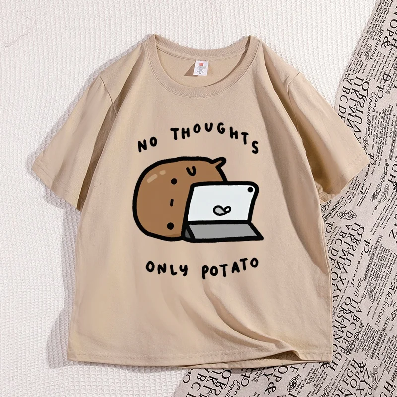 No Thoughts Only Potato Graphic T Shirts Men Women Casual Crewneck Tshirt Men's Short Sleeve Tees Unisex Y2k Streetwear Clothes