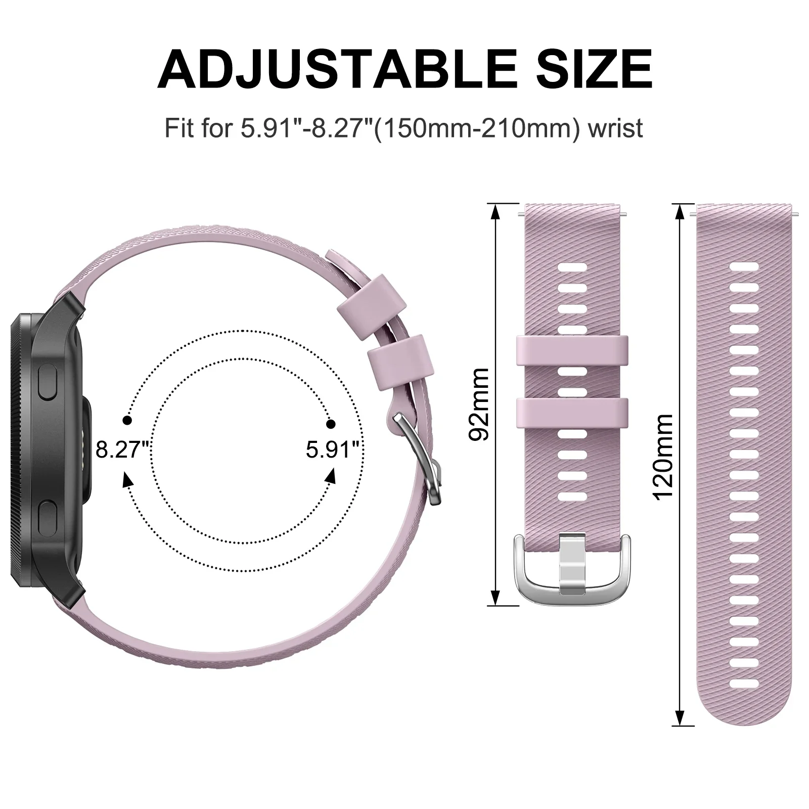 18/20/22mm Armband für Garmin Forerunner 170 70 255S 245 645 970 570 55/Venu 4 3 3S 2 2S/Vivoactive 6 5 4 Silikon-Armband – Detail 5
